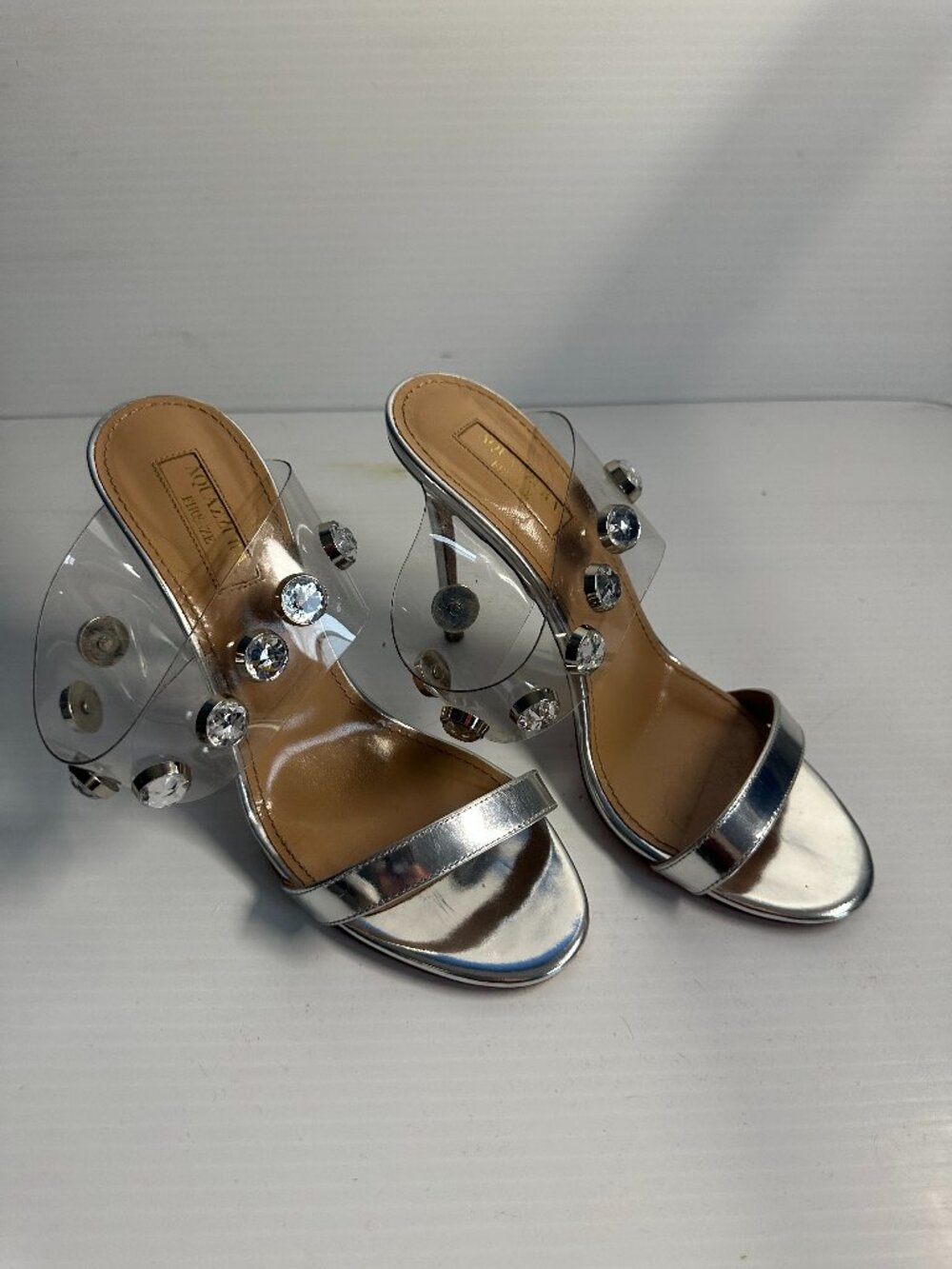 Aquazurra Silver, PVC and Rhinestone heels